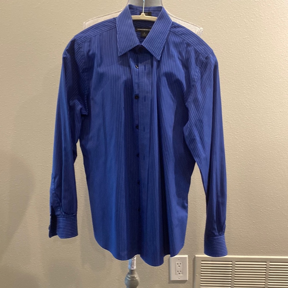 Express Design Studio 100% Cotton Blue Shirt with Subtle White Stripes